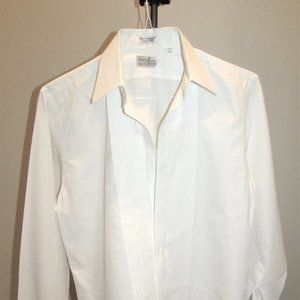 White formal tuxedo shirt pleated 100% cotton Giddings Jenny classic 15.5/33
